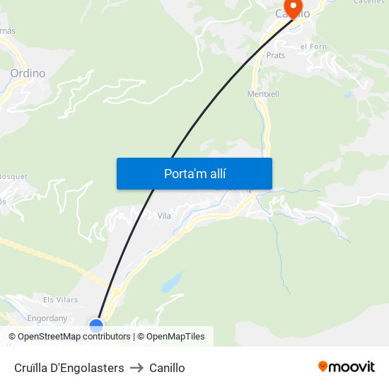 Cruïlla D'Engolasters to Canillo map