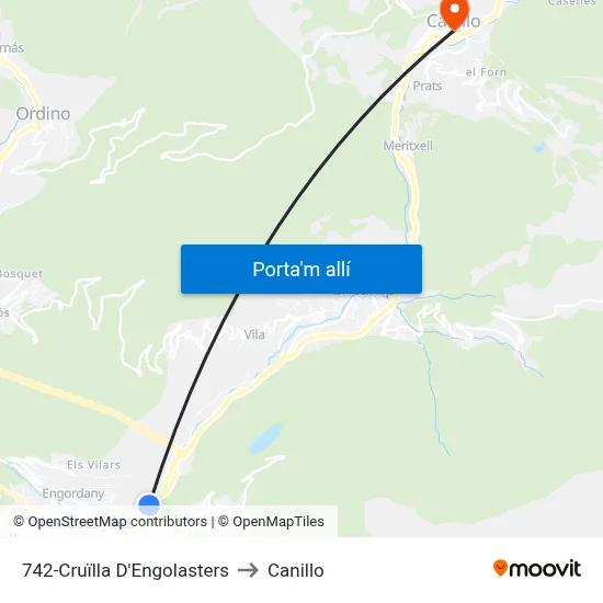 742-Cruïlla D'Engolasters to Canillo map
