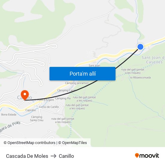 Cascada De Moles to Canillo map