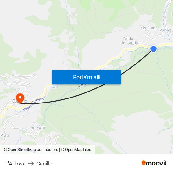 L'Aldosa to Canillo map