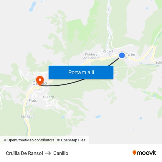 Cruïlla De Ransol to Canillo map