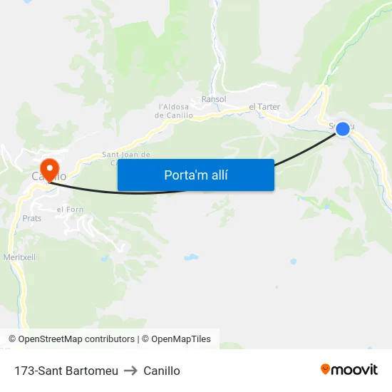 173-Sant Bartomeu to Canillo map
