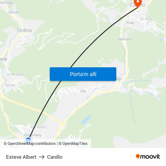 Esteve Albert to Canillo map