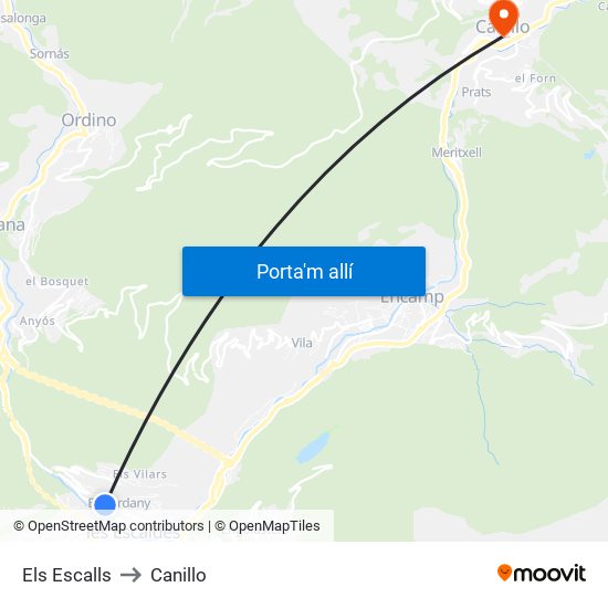 Els Escalls to Canillo map