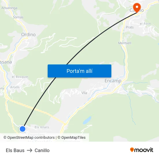 718-Els Baus to Canillo map