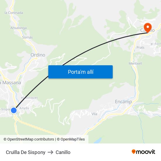 Cruïlla De Sispony to Canillo map