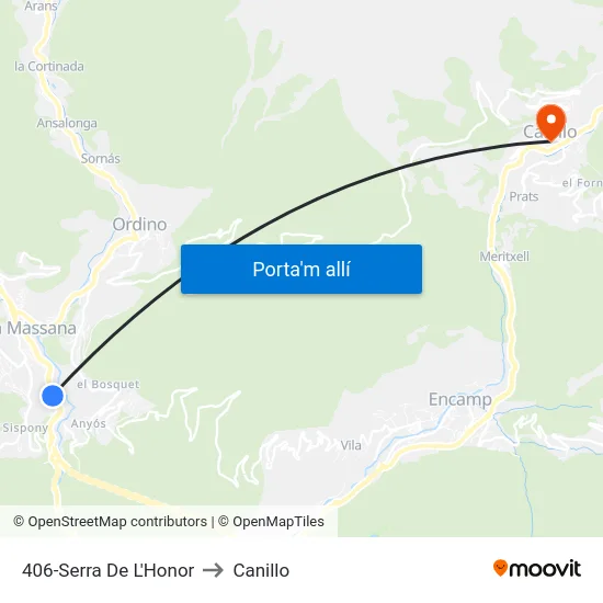 406-Serra De L'Honor to Canillo map