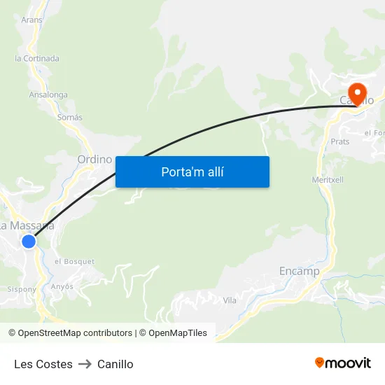 410-Les Costes to Canillo map