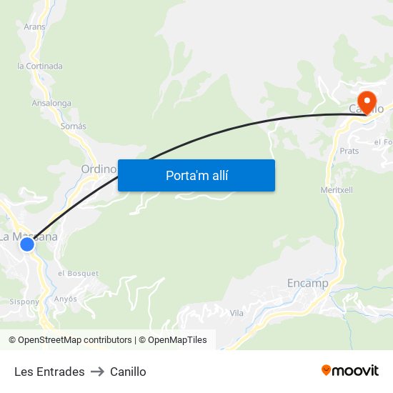 Les Entrades to Canillo map