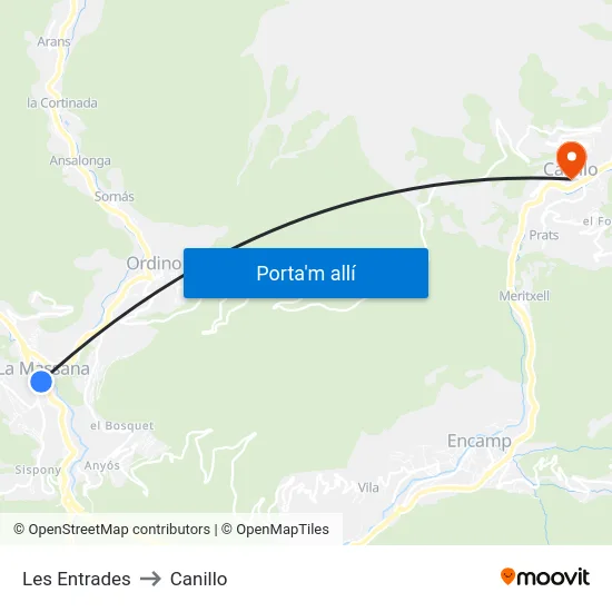 412-Les Entrades to Canillo map