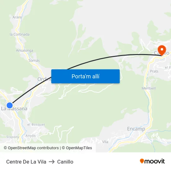 Centre De La Vila to Canillo map