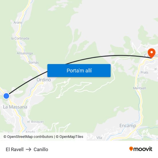 El Ravell to Canillo map