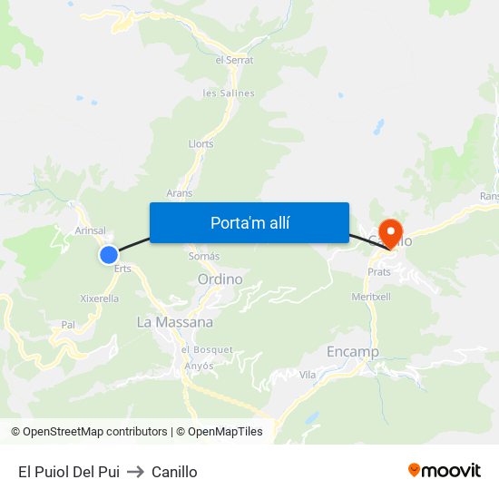 El Puiol Del Pui to Canillo map