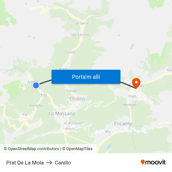 Prat De La Mola to Canillo map
