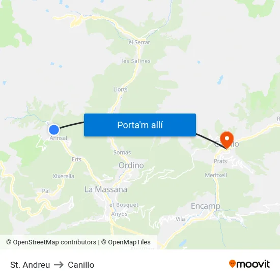 St. Andreu to Canillo map
