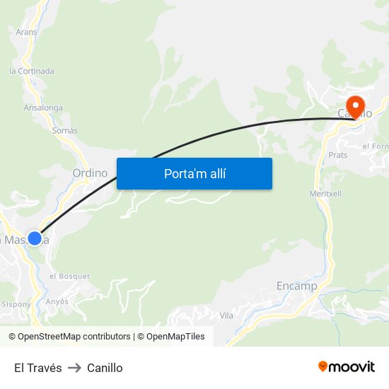 El Través to Canillo map