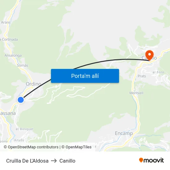 Cruïlla De L'Aldosa to Canillo map