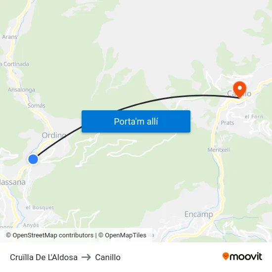 Cruïlla De L'Aldosa to Canillo map