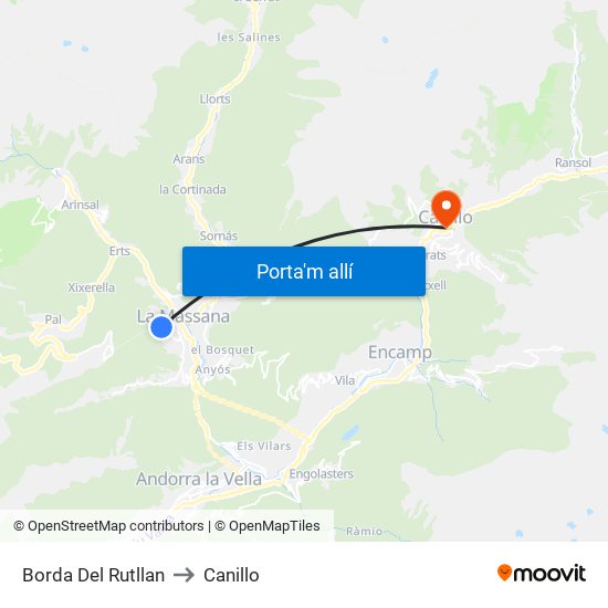 Borda Del Rutllan to Canillo map