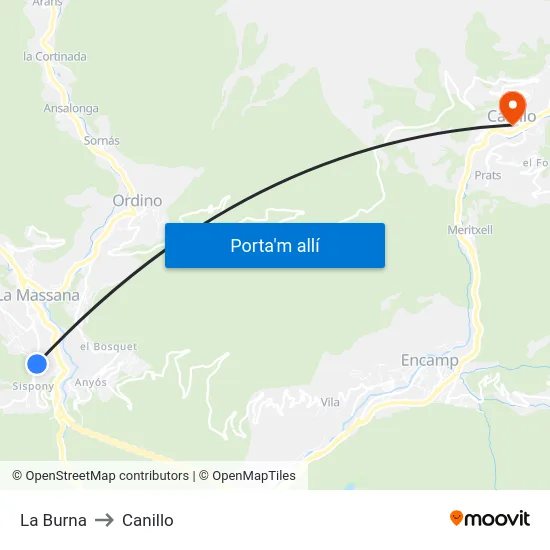 La Burna to Canillo map