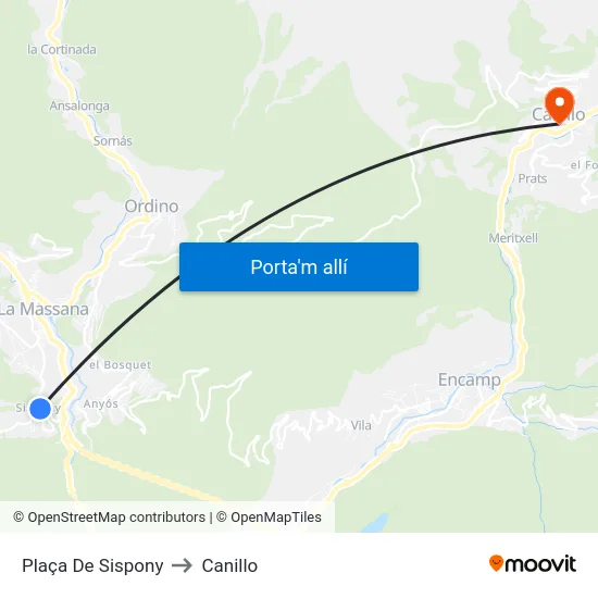 Plaça De Sispony to Canillo map