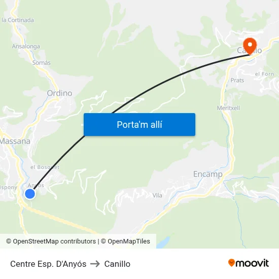 Centre Esp. D'Anyós to Canillo map
