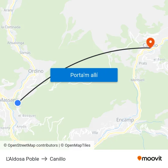 L'Aldosa Poble to Canillo map