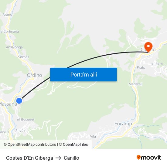 Costes D'En Giberga to Canillo map