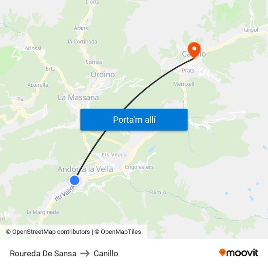Roureda De Sansa to Canillo map