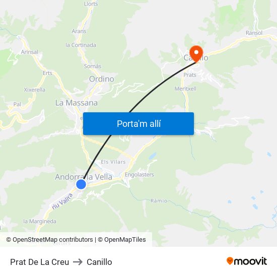Prat De La Creu to Canillo map