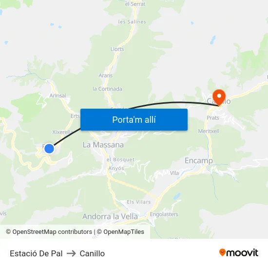 Estació De Pal to Canillo map