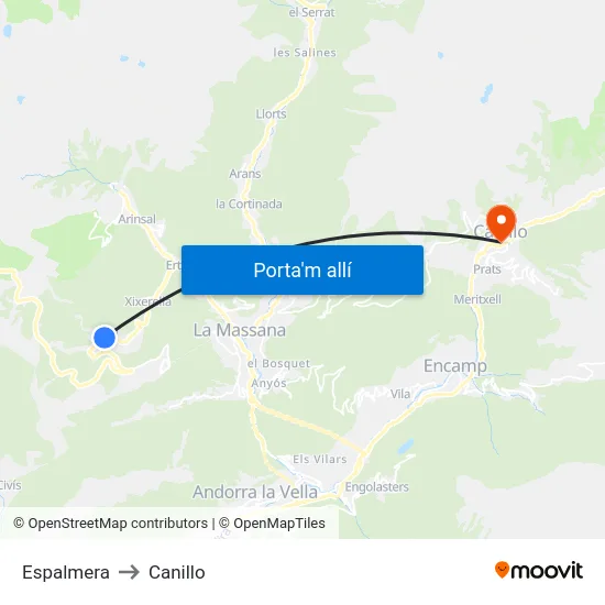 Espalmera to Canillo map