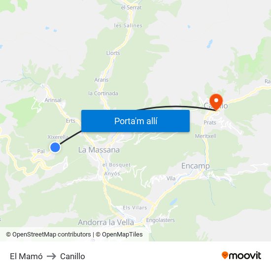 El Mamó to Canillo map