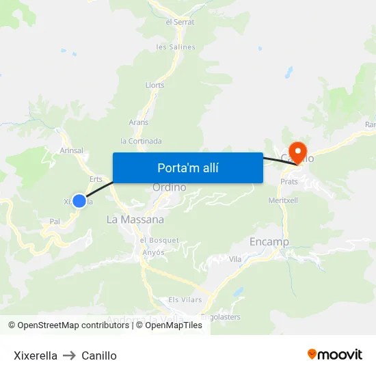 Xixerella to Canillo map