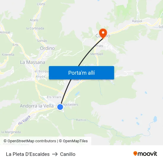 La Pleta D'Escaldes to Canillo map