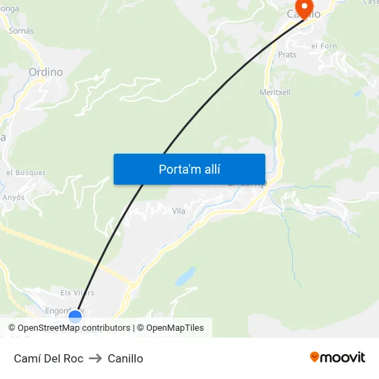 Camí Del Roc to Canillo map