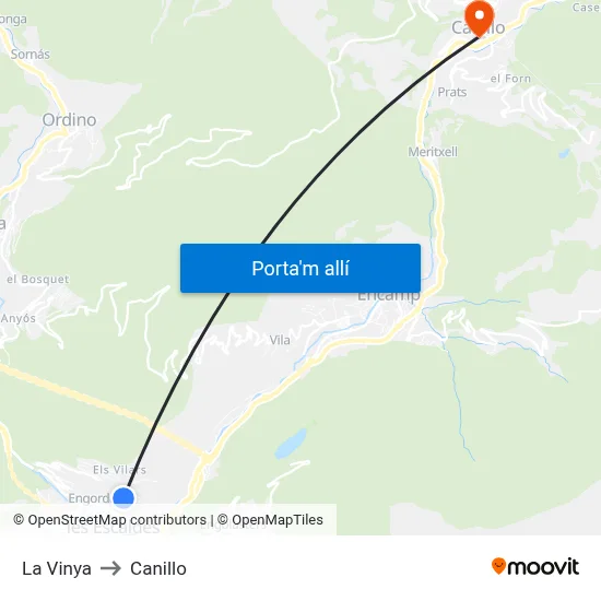 La Vinya to Canillo map