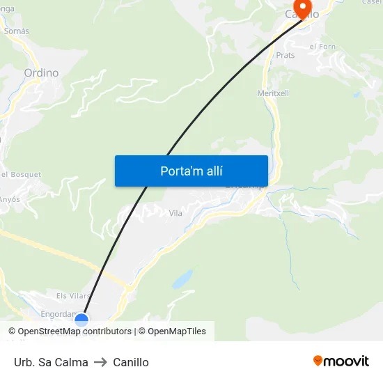 Urb. Sa Calma to Canillo map
