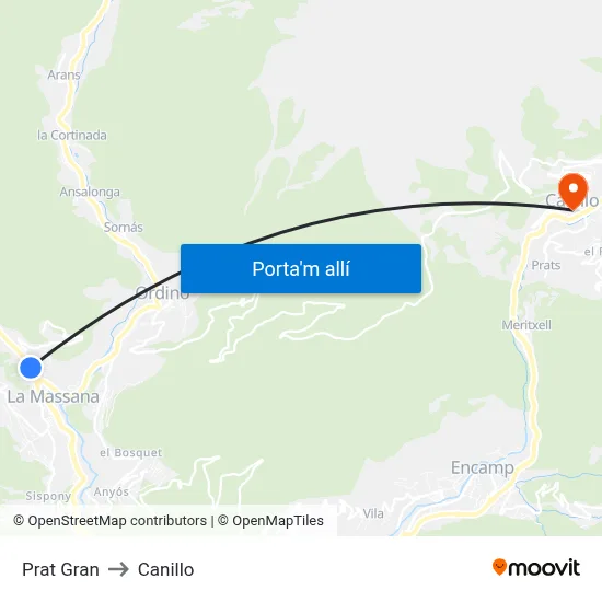 Prat Gran to Canillo map