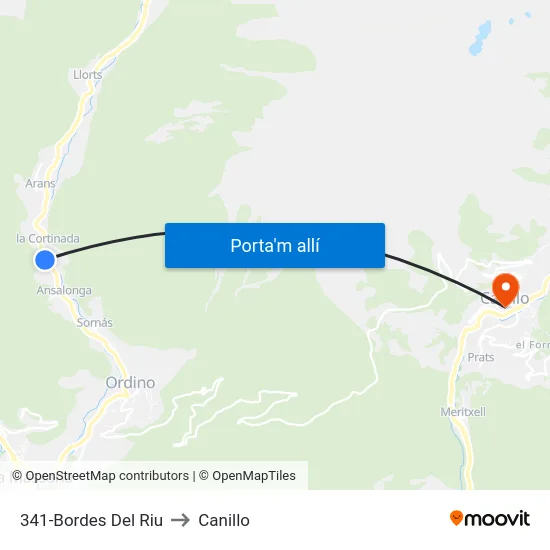 341-Bordes Del Riu to Canillo map