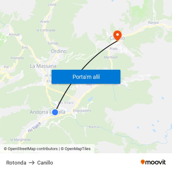 Rotonda to Canillo map