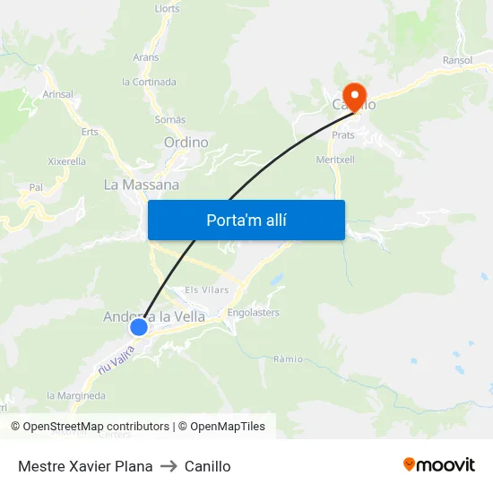 Mestre Xavier Plana to Canillo map