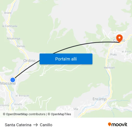 Santa Caterina to Canillo map