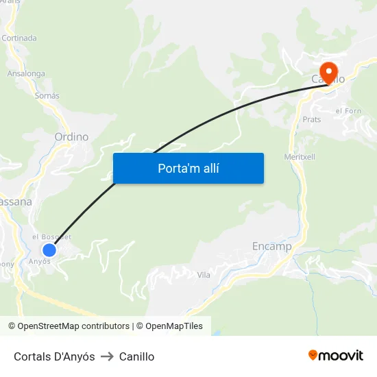 Cortals D'Anyós to Canillo map