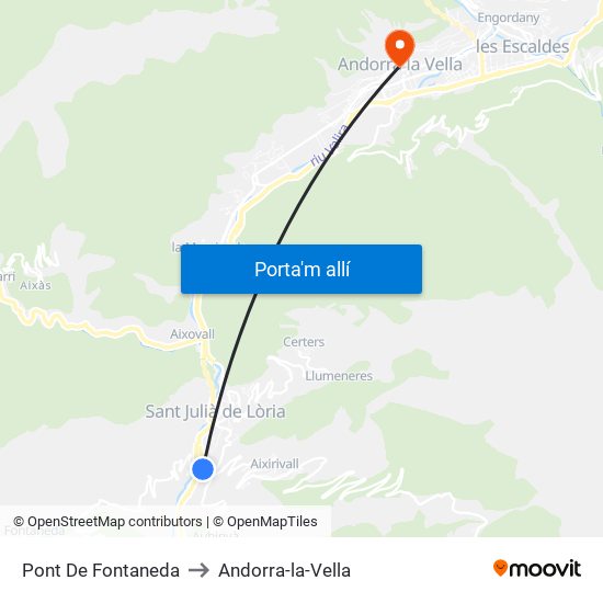 Pont De Fontaneda to Andorra-la-Vella map