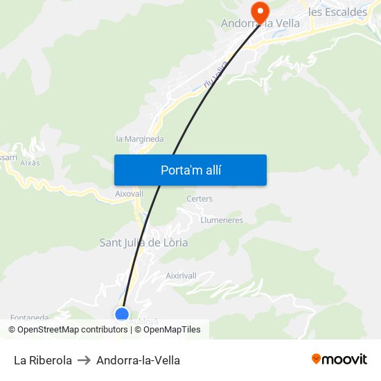 La Riberola to Andorra-la-Vella map