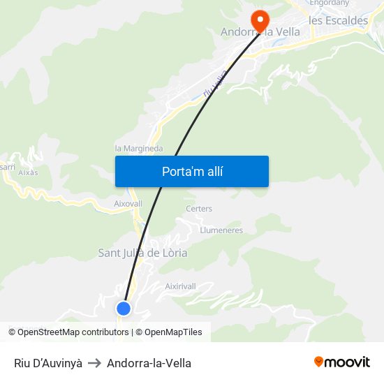 Riu D’Auvinyà to Andorra-la-Vella map