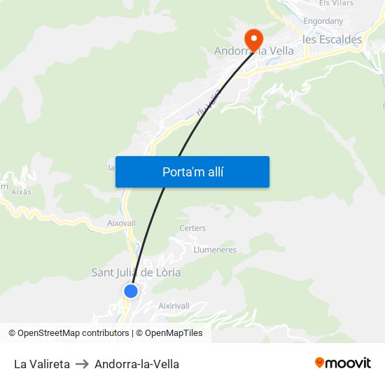 La Valireta to Andorra-la-Vella map