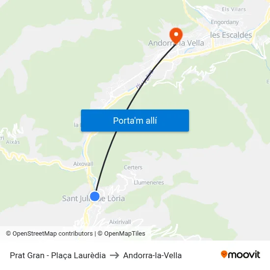 Prat Gran - Plaça Laurèdia to Andorra-la-Vella map