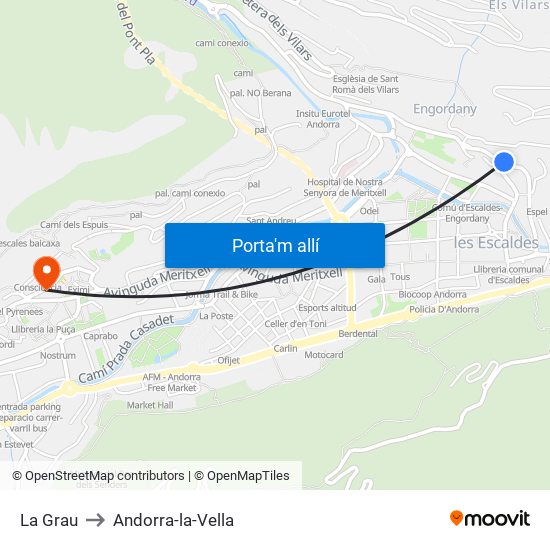 La Grau to Andorra-la-Vella map